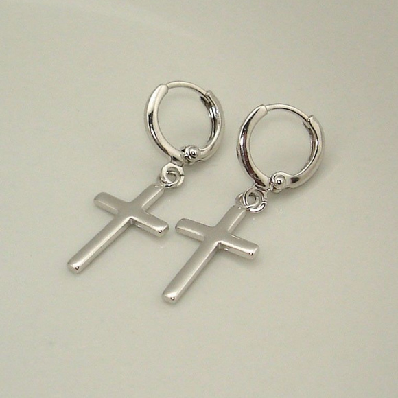 Jewelry - 18K White Gold Filled Cross Hoop Earrings!